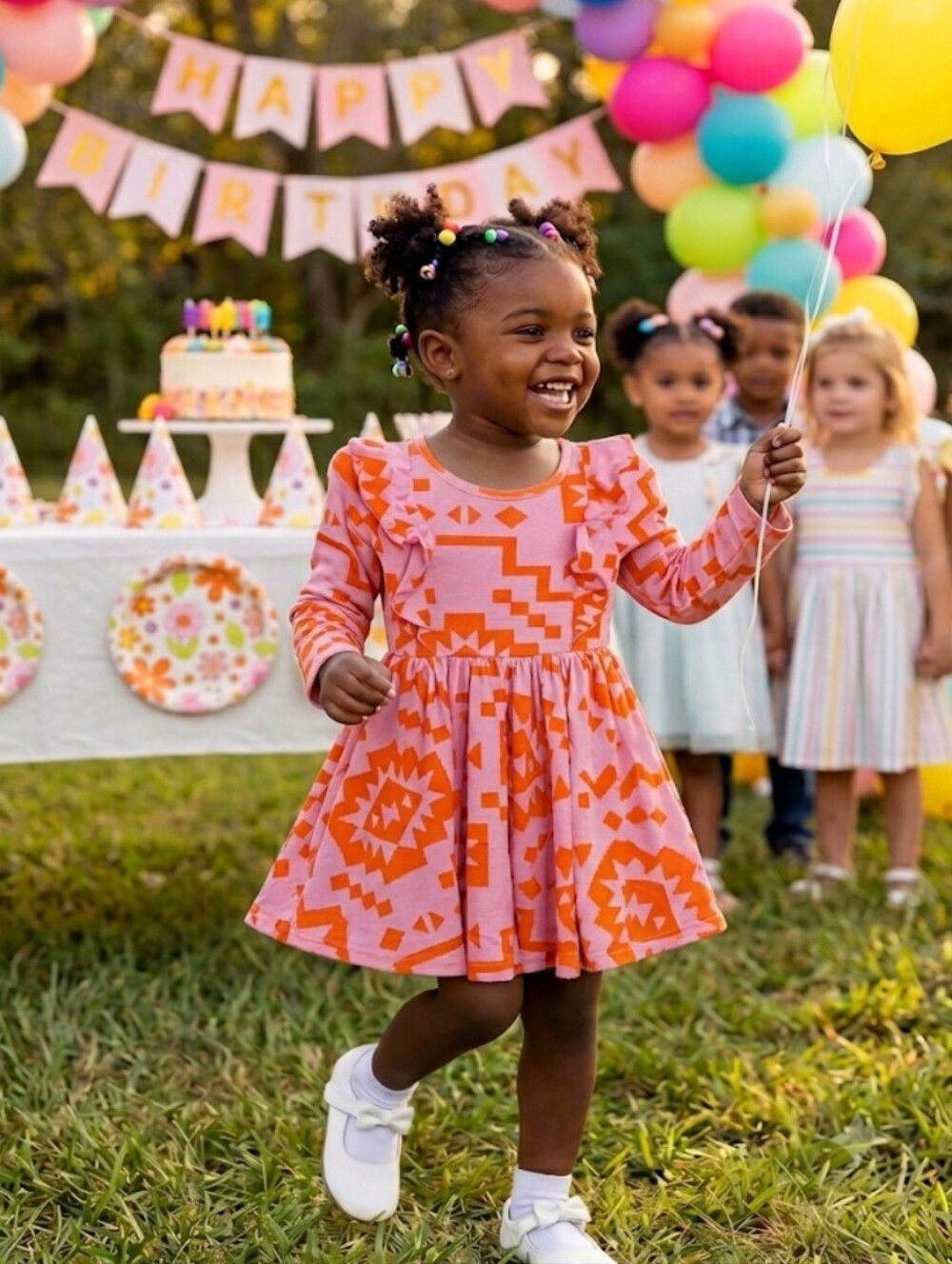 Dot Dot Smile Little Girls Size 2T Rhombus Pink Dress Long Sleeve Ruffle Toddler